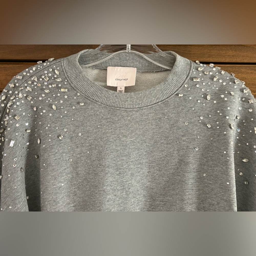Cinq à Sept Gray rhinestone sweatshirt top S